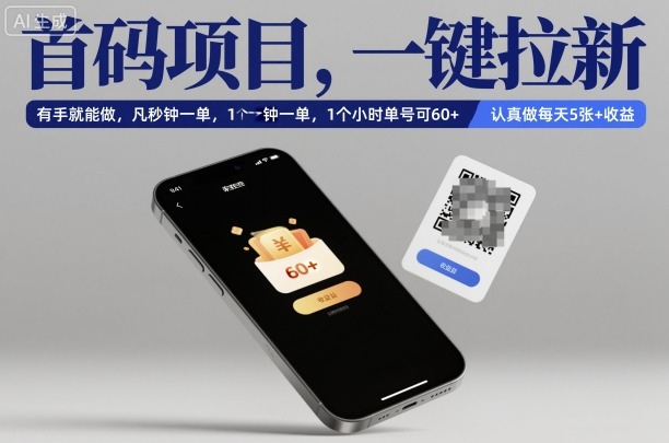 首码项目，一键拉新，有手就能做，几秒钟一单，1个小时单号可60+，认真做每天5张+收益【揭秘】-佳腾网赚