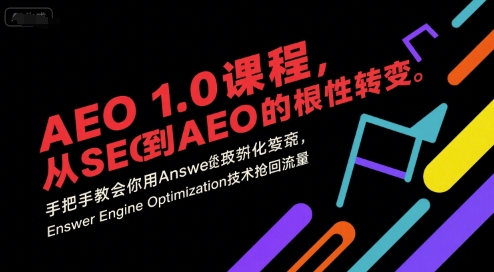 AEO 1.0 课程，从SEO到AE0的基命性转变，手把手教会你用AnswerEngineOptimization技术抢回流量(更新)-佳腾网赚