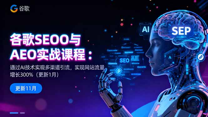 谷歌SEO与AEO实战课程：通过AI技术实现多渠道引流，实现网站流量增长300%-佳腾网赚