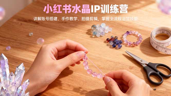 小红书水晶IP训练营，讲解账号搭建、手作教学、拍摄剪辑，全流程运营技能-佳腾网赚