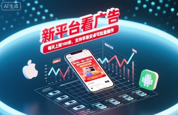 新平台看广告，养好机一条0.3到5米，每天上限100条，支持苹果安卓可批量操作-佳腾网赚