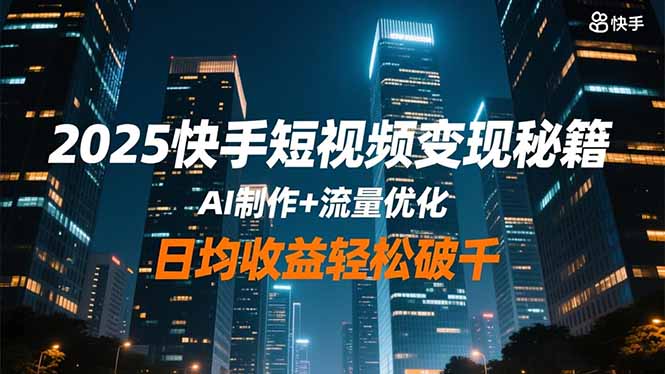 2025快手短视频变现秘籍，AI制作+流量优化，日均收益轻松破千-佳腾网赚