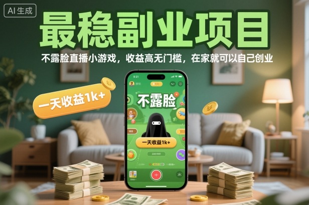 最稳副业项目，不露脸直播小游戏，收益高无门槛，一天收益1k+，在家就可以自己创业【揭秘】-佳腾网赚