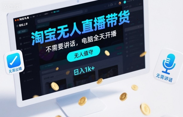 淘宝无人直播带货，不需要出镜，不需要讲话，电脑全天开播，轻松上手，日入1k+【揭秘】-佳腾网赚