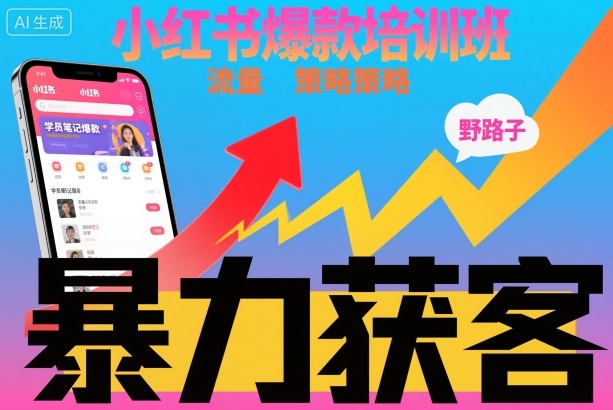 小红书爆款培训班，小红书获客野路子流量打法，暴力持续获客-佳腾网赚