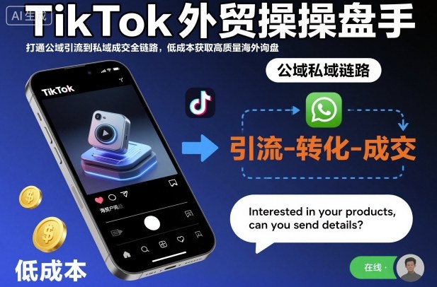 TikTok外贸操盘手，打通公域引流到私域成交全链路，低成本获取高质量海外询盘-佳腾网赚