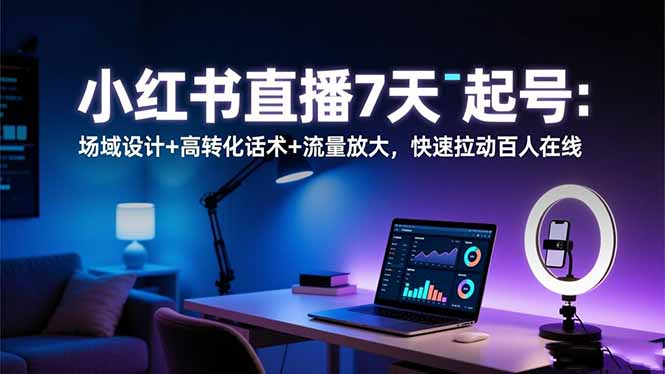 小红书直播7天起号：场域设计+高转化话术+流量放大，快速拉动百人在线-佳腾网赚