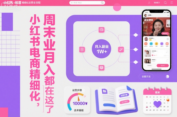 小红书电商精细化运营全流程，周末副业月入1W+，全套方法都在这了-佳腾网赚