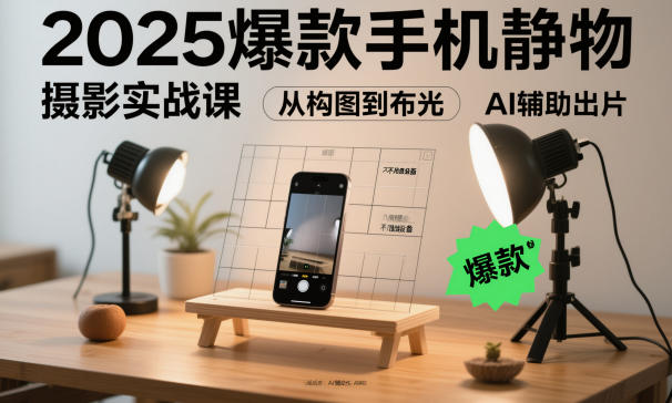 2025爆款手机静物摄影实战课，从构图到布光，不用贵设备，AI辅助出片-佳腾网赚