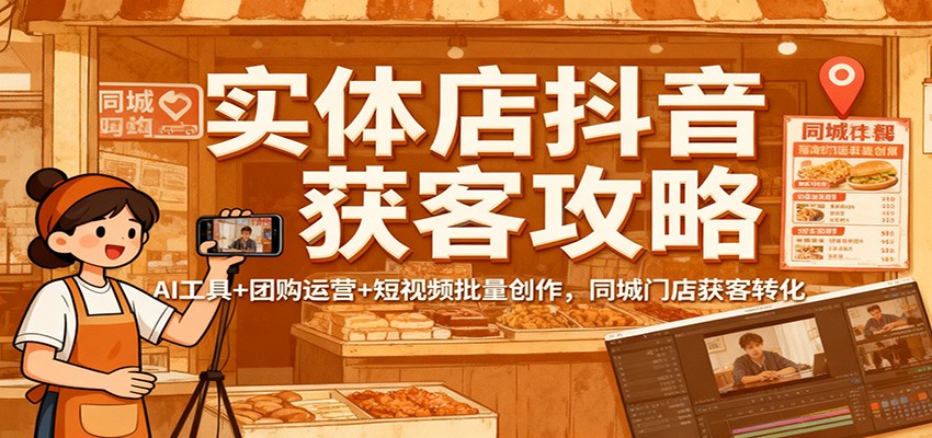实体店抖音获客攻略：AI工具+团购运营+短视频批量创作，同城门店获客转化-佳腾网赚