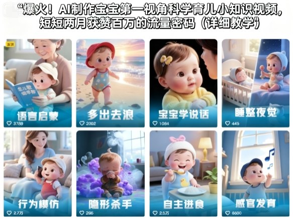 爆火！AI制作宝宝第一视角科学育儿小知识视频，短短两月获赞百万的流量密码(详细教学)-佳腾网赚
