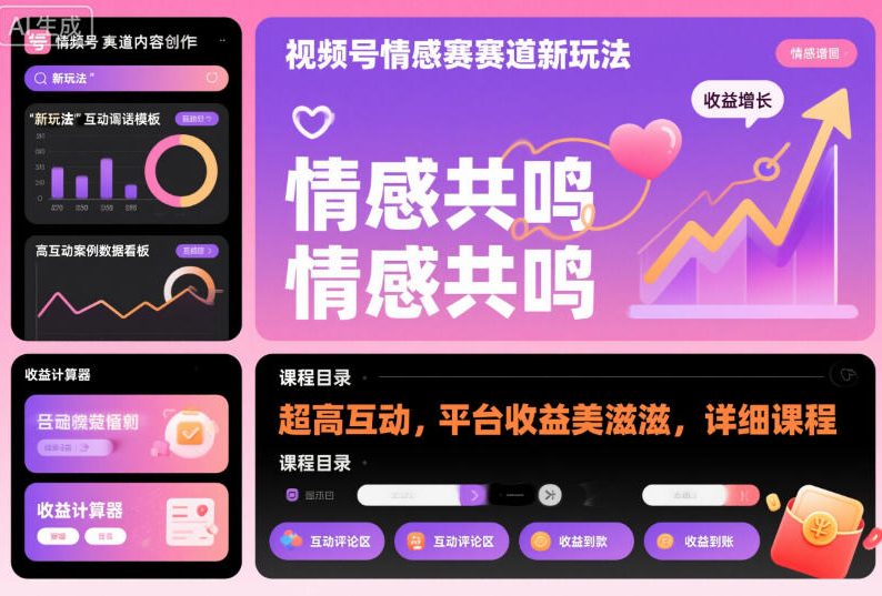 视频号情感赛道新玩法，超高互动，平台收益美滋滋，详细课程-佳腾网赚