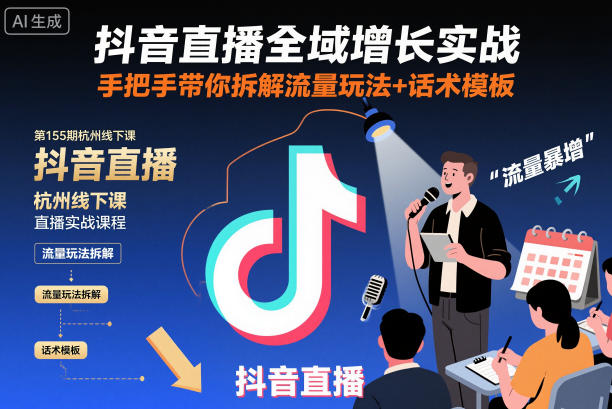 抖音直播全域增长实战第155期杭州线下课，手把手带你拆解流量玩法+话术模板-佳腾网赚