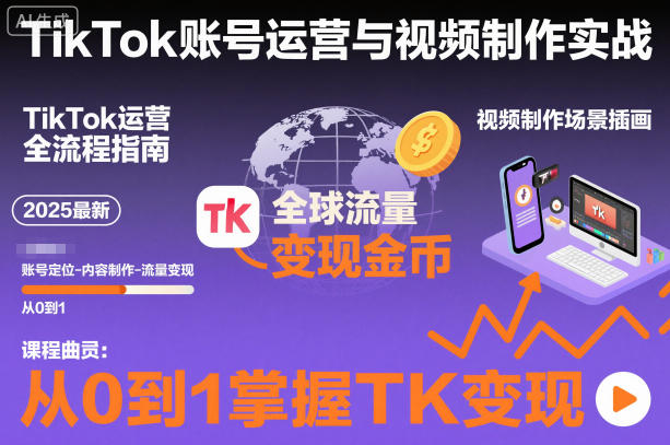 2025最新TikTok账号运营与视频制作实战全流程，从0到1掌握TK变现(含11月最新TK搬运技术)-佳腾网赚