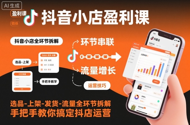 抖音小店盈利课-选品-上架-发货-流量全环节拆解，手把手教你搞定抖店运营-佳腾网赚