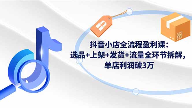 抖音小店全流程盈利课：选品+上架+发货+流量全环节拆解，单店利润破3万-佳腾网赚