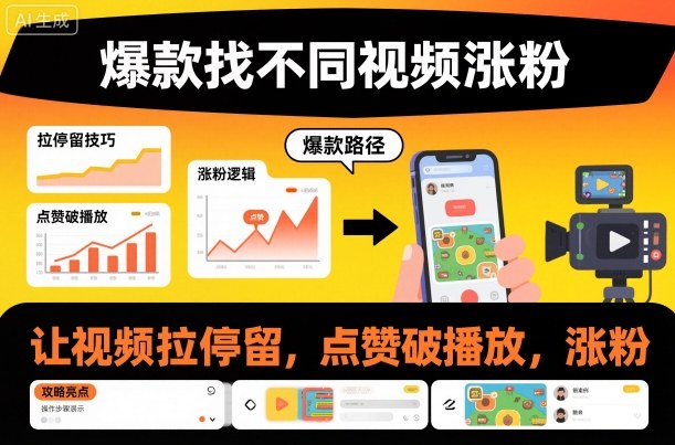 爆款找不同视频涨粉，让视频拉停留，实现点赞，破播放，涨粉-佳腾网赚