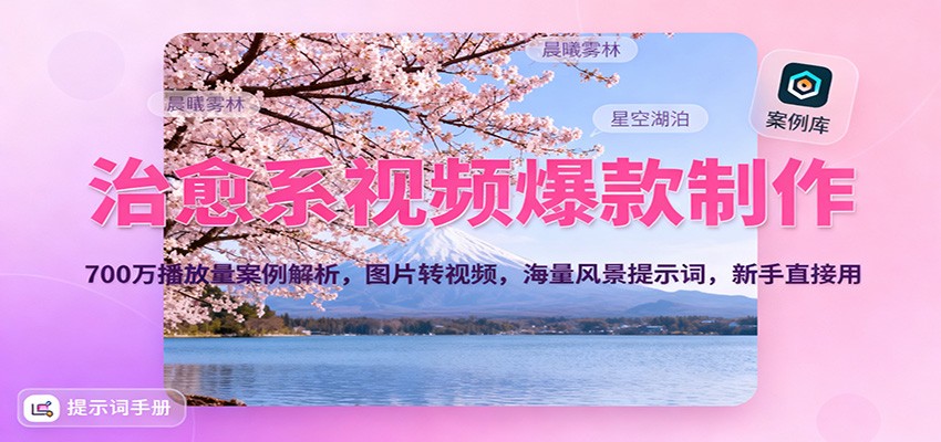 治愈系视频爆款制作，700万播放量案例解析，图片转视频，海量风景提示词，新手直接用-佳腾网赚