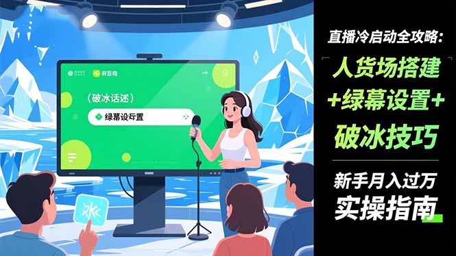 直播冷启动全攻略:人货场搭建+绿幕设置+破冰技巧，新手月入过万实操指南-佳腾网赚