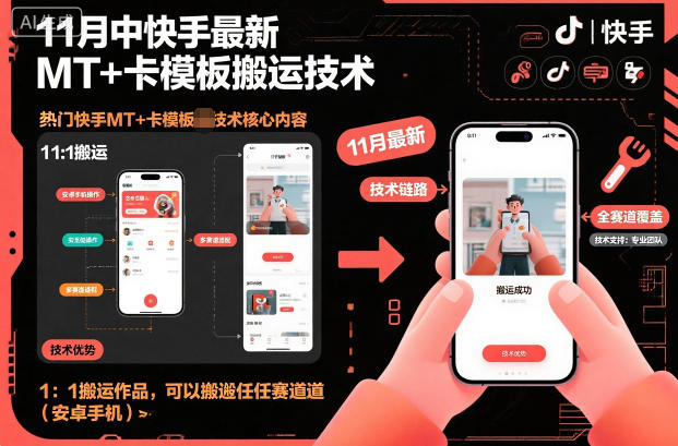 11月中快手最新MT+卡模板搬运技术，1：1搬运作品，可以搬运任何赛道(安卓手机)-佳腾网赚