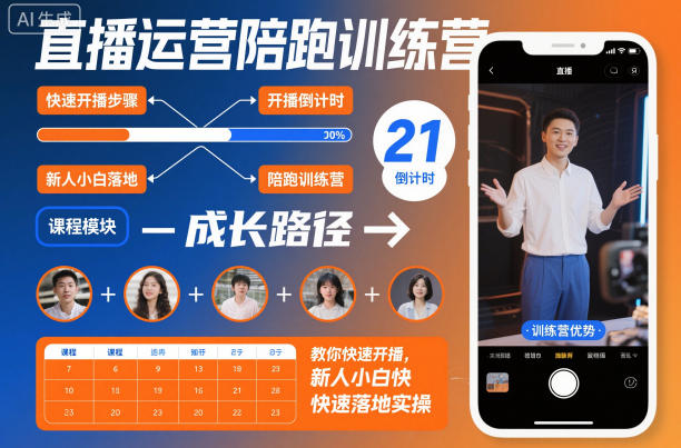 直播运营陪跑训练营，教你快速开播，新人小白快速落地实操-佳腾网赚