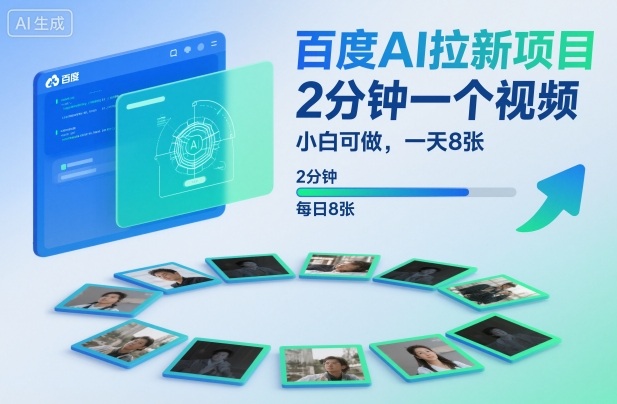 百度AI拉新项目，2分钟一个视频，小白可做，一天8张【附案例+保姆级教程】-佳腾网赚
