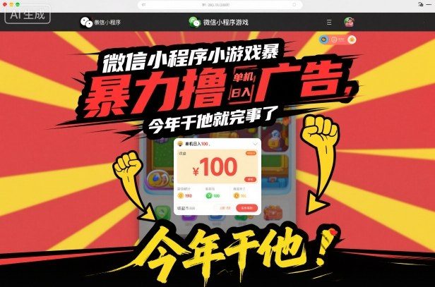 微信小程序小游戏暴力撸广告，单机日入100，今年干他就完事了-佳腾网赚
