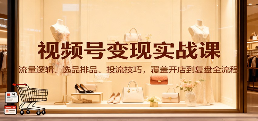 视频号变现实战课：流量逻辑、选品排品、投流技巧，覆盖开店到复盘全流程-佳腾网赚