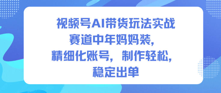 视频号AI带货玩法实战，赛道中年妈妈装，精细化账号，制作轻松，稳定出单-佳腾网赚