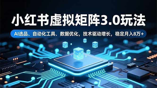 小红书虚拟矩阵3.0玩法，AI选品、自动化工具、数据优化，技术驱动增长，稳定月入8万+-佳腾网赚