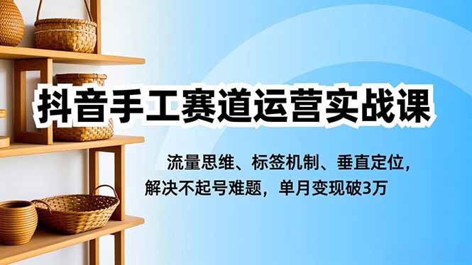 抖音手工赛道运营实战课，流量思维、标签机制、垂直定位，解决不起号难题，单月变现破3万-佳腾网赚