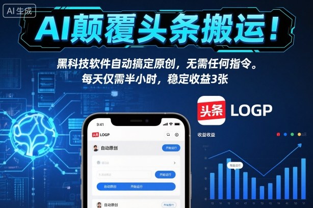 AI颠覆头条搬运！黑科技软件自动搞定原创，无需任何指令。每天仅需半小时，稳定收益3张【揭秘】-佳腾网赚