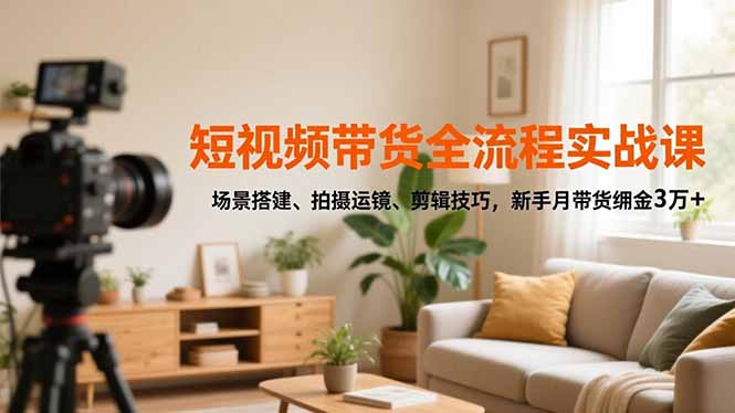 短视频带货全流程实战课，场景搭建、拍摄运镜、剪辑技巧，新手月带货佣金3万+-佳腾网赚