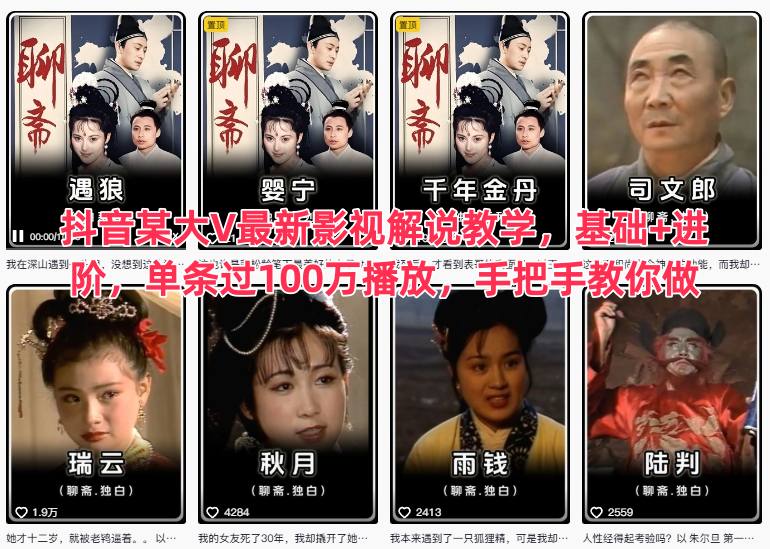 抖音某大V最新影视解说教学，基础+进阶，单条过100万播放，手把手教你做-佳腾网赚