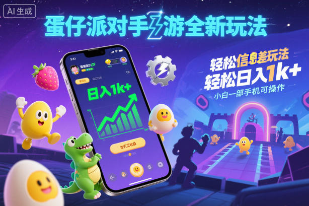 蛋仔派对手游全新玩法，轻松日入1k+，风口信息差玩法，当天见收益，小白一部手机可操作-佳腾网赚