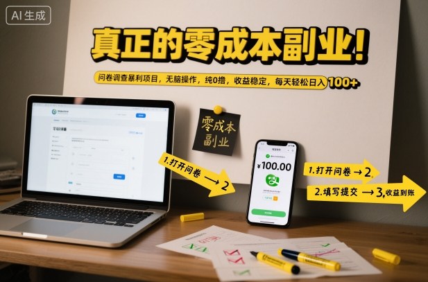 真正的零成本副业！问卷调查暴利项目，无脑操作，纯0撸，收益稳定，每天轻松日入100+【揭秘】-佳腾网赚