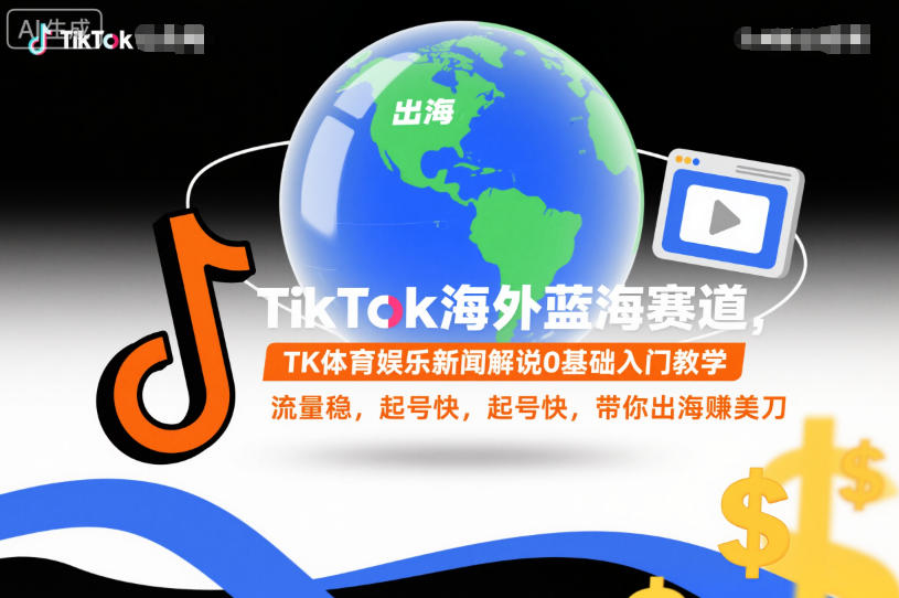 TikTok海外蓝海赛道，TK体育娱乐新闻解说0基础入门教学，流量稳，起号快，带你出海賺美刀-佳腾网赚