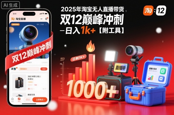 2025年淘宝无人直播带货，冲刺双12，日入1k+【附工具】【揭秘】-佳腾网赚