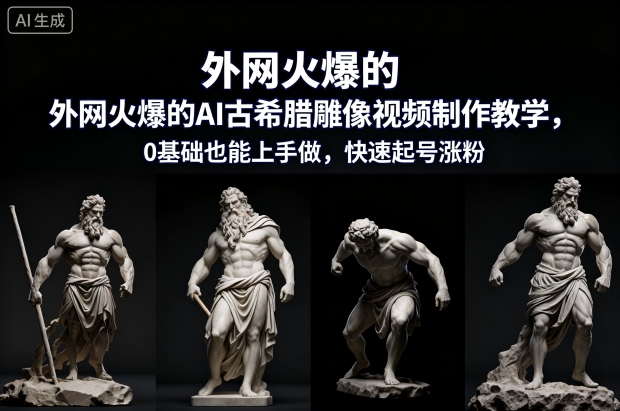 外网火爆的AI古希腊雕像视频制作教学，0基础也能上手做，快速起号涨粉-佳腾网赚