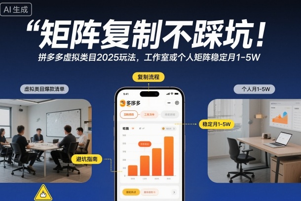 矩阵复制不踩坑！拼多多虚拟类目2025玩法，工作室或者个人矩阵稳定月1-5W【揭秘】-佳腾网赚