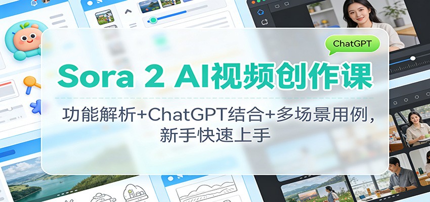 Sora 2 AI视频创作课：功能解析+ChatGPT结合+多场景用例，新手快速上手-佳腾网赚