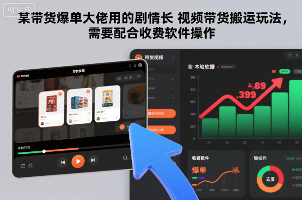 某带货爆单大佬用的剧情长视频带货搬运玩法，需要配合收费软件操作-佳腾网赚