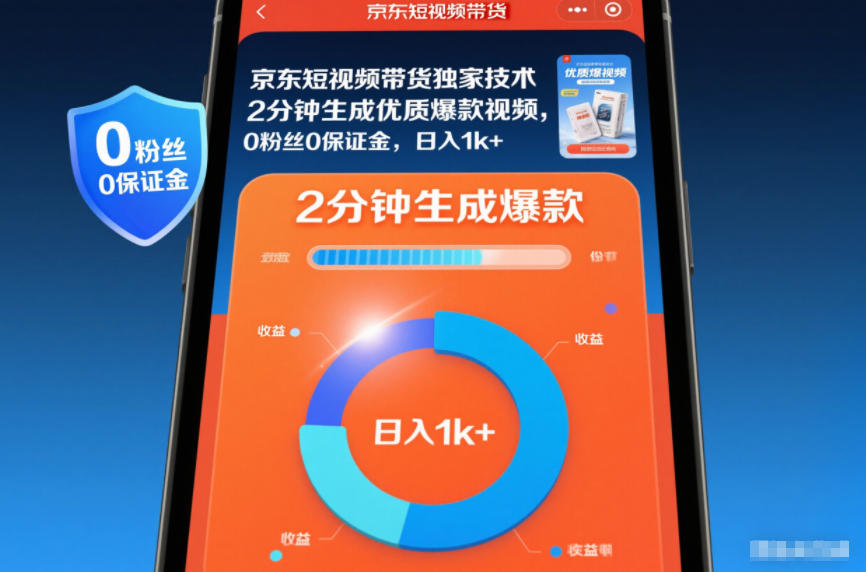 京东短视频带货独家技术，2分钟生成一条优质爆款视频，0粉丝0保证金，日入1k+【揭秘】-佳腾网赚