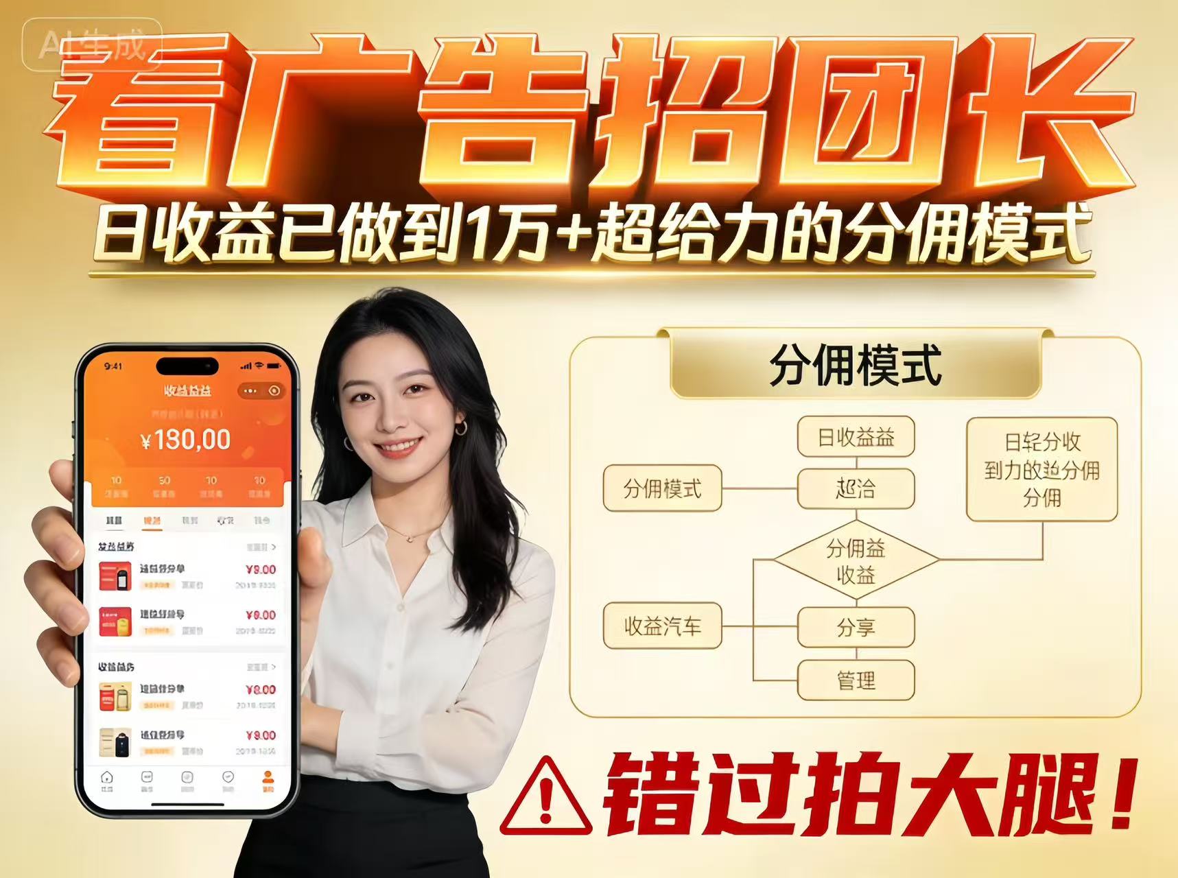 看广告招团长，团队收益已做到日入1万，分佣模式超给力，错过拍大腿-佳腾网赚