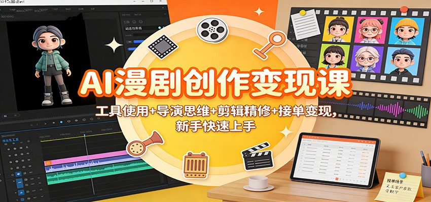 AI漫剧创作变现课：工具使用+导演思维+剪辑精修+接单变现，新手快速上手-佳腾网赚