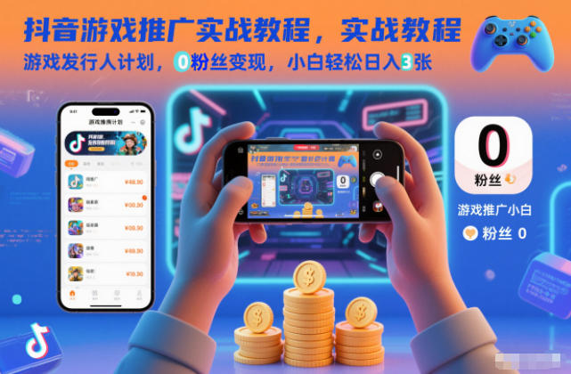抖音游戏推广实战教程，游戏发行人计划，0粉丝变现，小白轻松日入3张-佳腾网赚