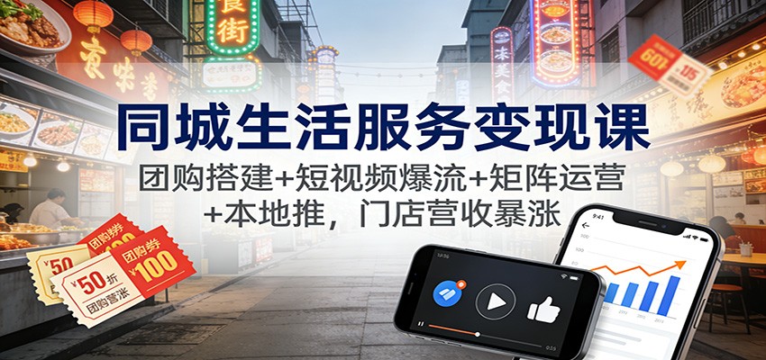 同城生活服务变现课：团购搭建+短视频爆流+矩阵运营+本地推，门店营收暴涨-佳腾网赚