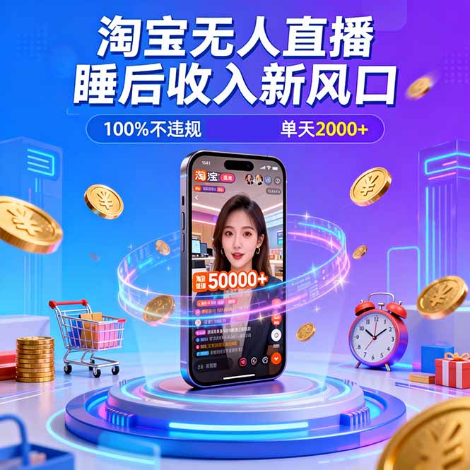 淘宝无人直播，不违规不封号，直播100小时卖了5万，年底旺季！-佳腾网赚