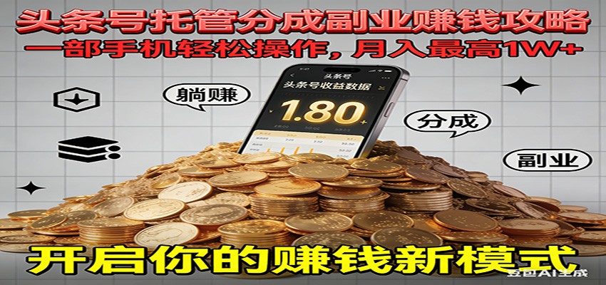 全程托管今日头条，一部手机就可以开干，最高躺赚1W+-佳腾网赚