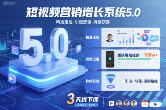 短视频营销增长系统5.0，精准定位-引爆流量-持续获客，3天线下课(音频+图片)-佳腾网赚